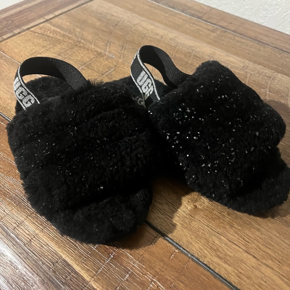 UGG Black Fuzzy Slippers